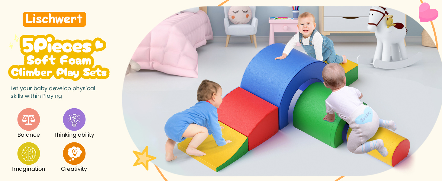5-Piece Foam Climbing Blocks With Foldable Tunnel Pit Playground