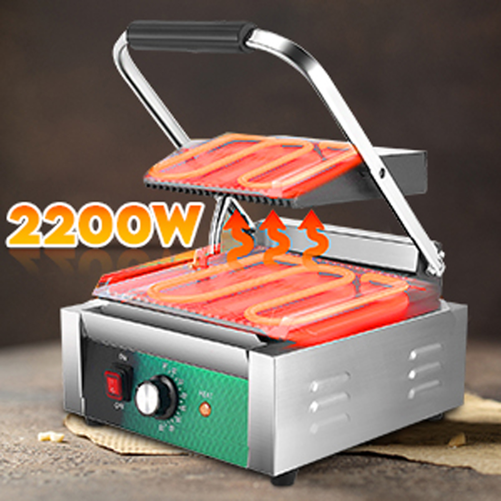 Commercial Sandwich Press Grill Griddle Panini Maker Grooved Flat 2200W US