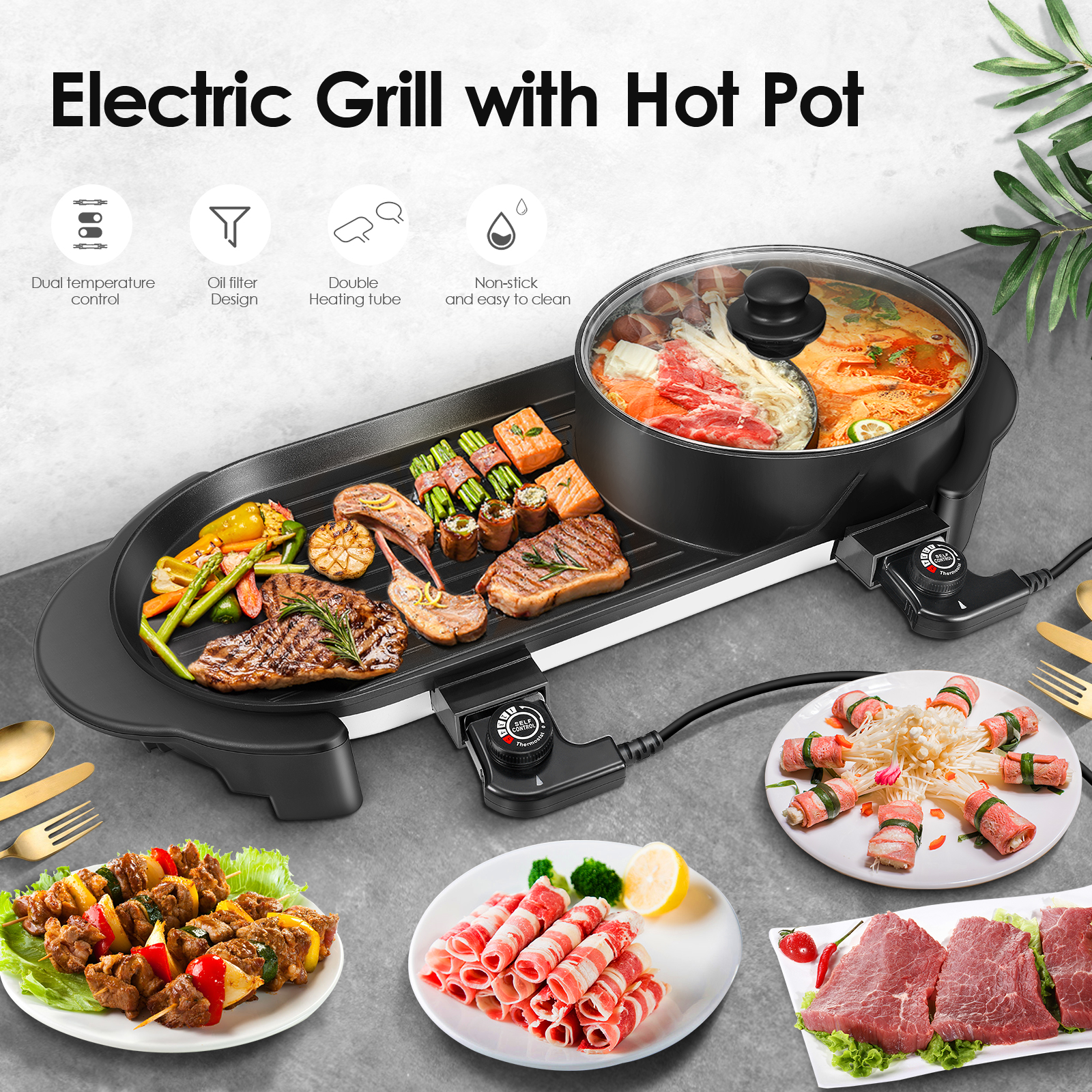 Portable Electric Hot Pot Grill, Teppanyaki Grill with Hot Pot, Dual  Temperature Smokeless BBQ Grill, Non-Stick Electric Griddle, Household  Frying Pan