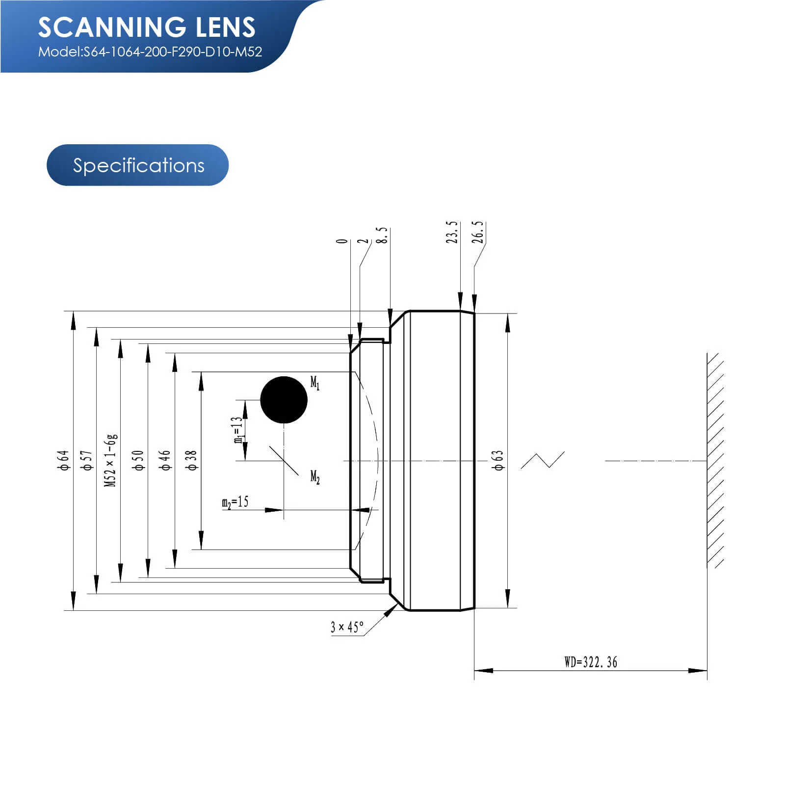 Monport 200x200mm F-Theta Field Lens for Fiber Laser